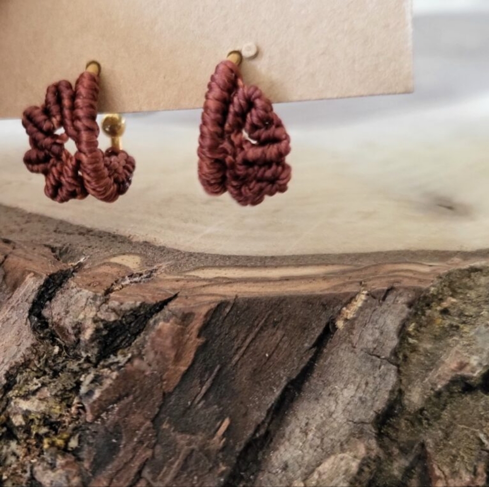 New Handmade Micro- Macrame Earrings - Rust